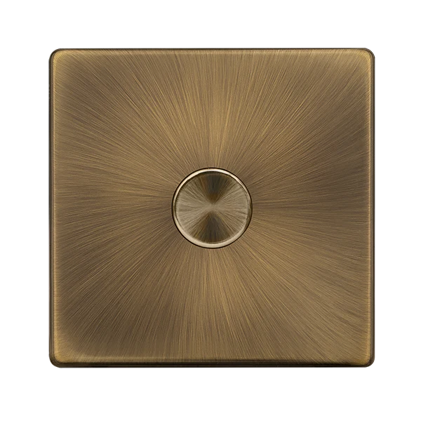 Screwless Plate Antique Brass 1 Gang 2 Way LED 100W Trailing Edge Dimmer Light Switch