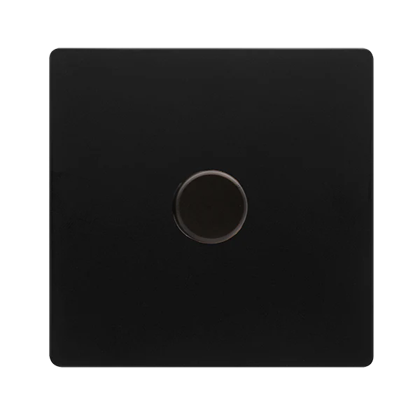 Screwless Plate Matt Black 1 Gang 2 Way 100W Dimmer Light Switch - Black Trim