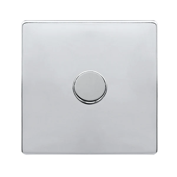 Screwless Plate Polished Chrome 1 Gang 2 Way LED 100W Trailing Edge Dimmer Light Switch