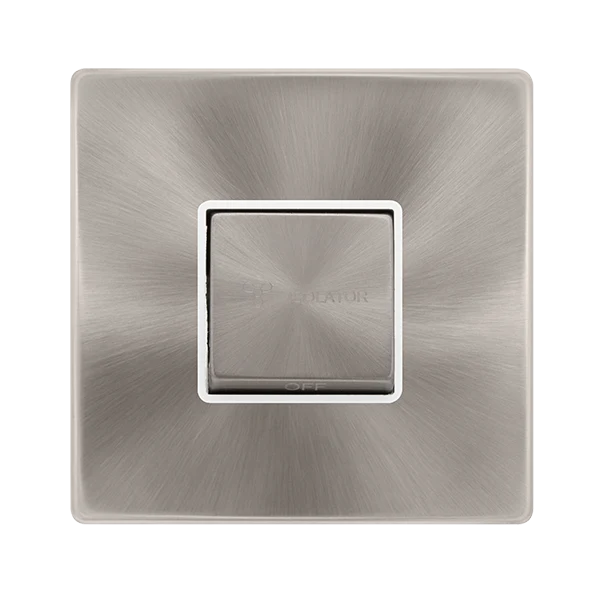 Screwless Plate Brushed Steel 10A Ingot 3 Pole Fan Isolation Switch - White Trim