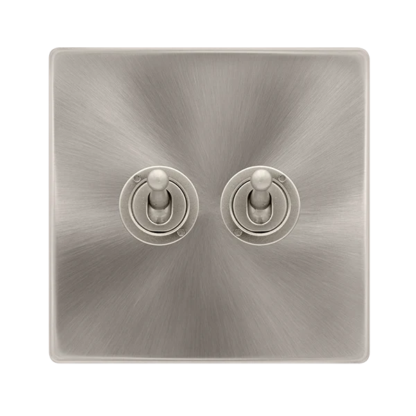 Screwless Plate Brushed Steel 10A 2 Gang 2 Way Toggle Light Switch
