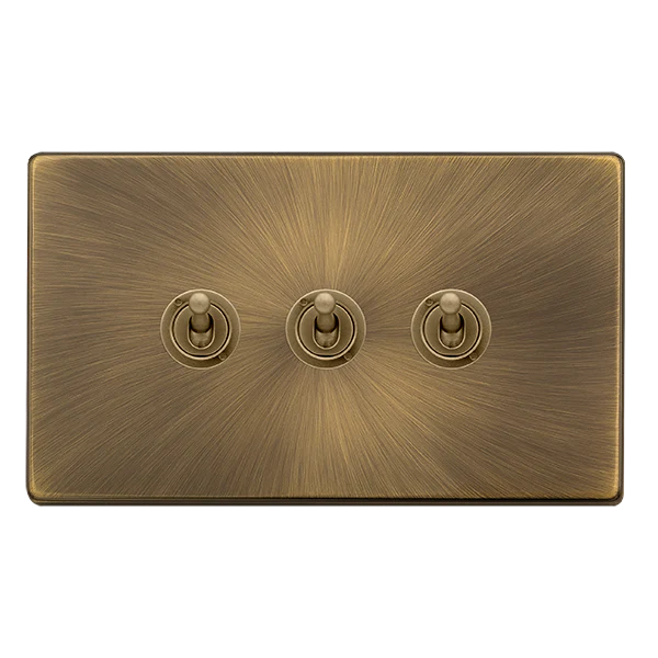 Screwless Plate Antique Brass 10A 3 Gang 2 Way Toggle Light Switch