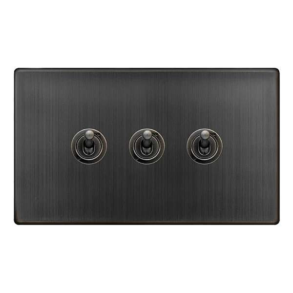 Screwless Plate Matt Bronze 10A 3 Gang 2 Way Toggle Light Switch