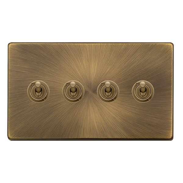 Screwless Plate Antique Brass 10A 4 Gang 2 Way Toggle Light Switch