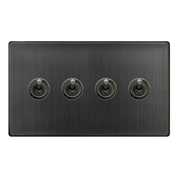 Screwless Plate Matt Bronze 10A 4 Gang 2 Way Toggle Light Switch