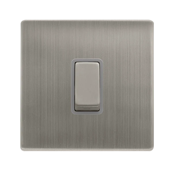10AX Ingot 1 Gang 2 Way Switch - Stainless Steel Cover Plate - Grey Insert - Screwless
