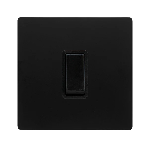 Screwless Plate Matt Black 10A 1 Gang Intermediate Switch - Black Trim