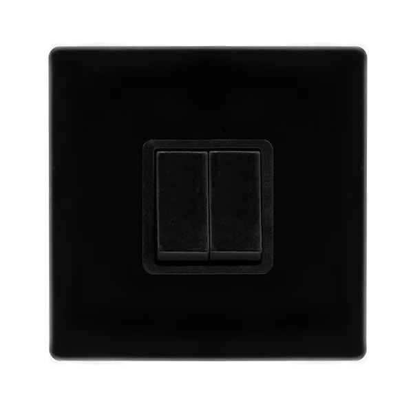 Screwless Plate Black Metal 10A 2 Gang 2 Way Light Switch - Black Trim