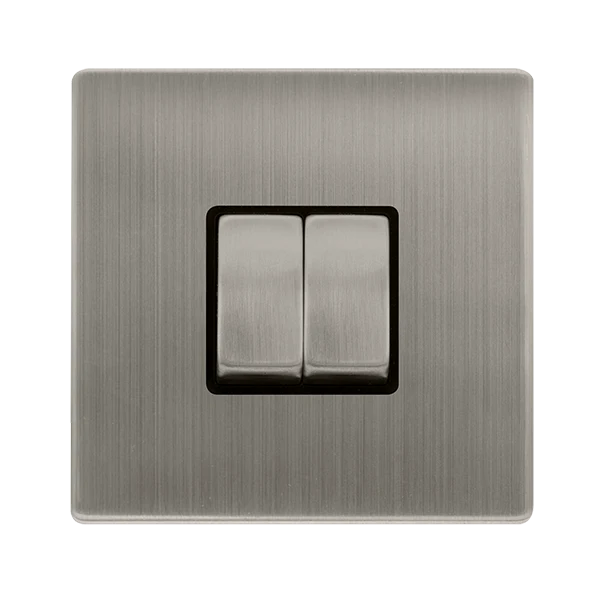 Screwless Plate Stainless Steel 10A Ingot 2 Gang 2 Way Light Switch - Black Trim