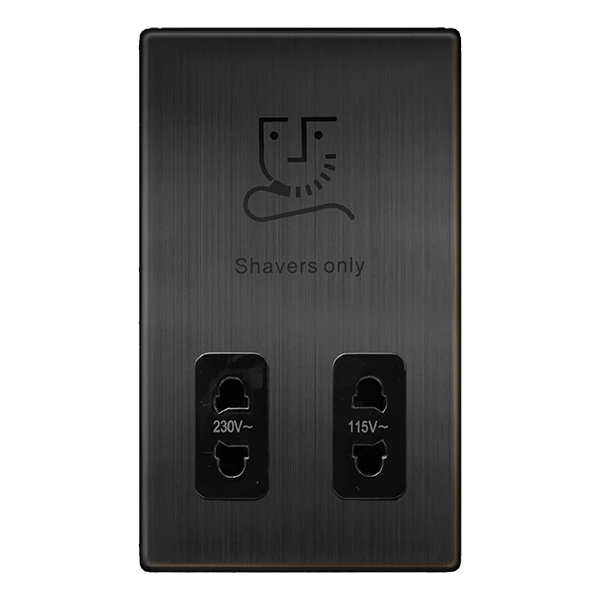 Screwless Plate Matt Bronze 115/230V Dual Voltage Shaver Socket - Black Trim