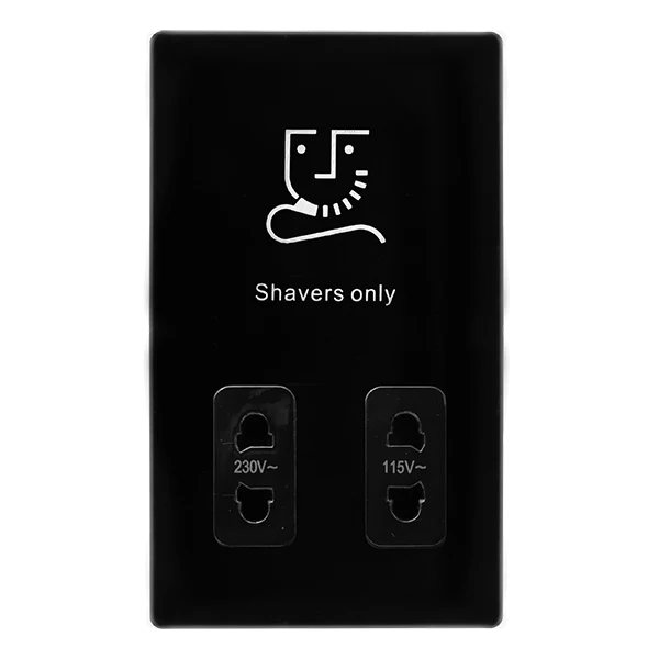 Screwless Plate Black Metal 115/230V Dual Voltage Shaver Socket - Black Trim