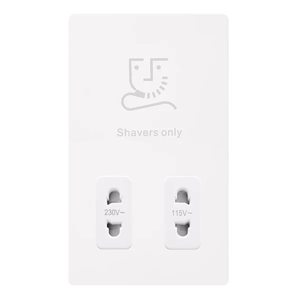 Screwless Plate White Metal 115/230V Dual Voltage Shaver Socket - White Trim