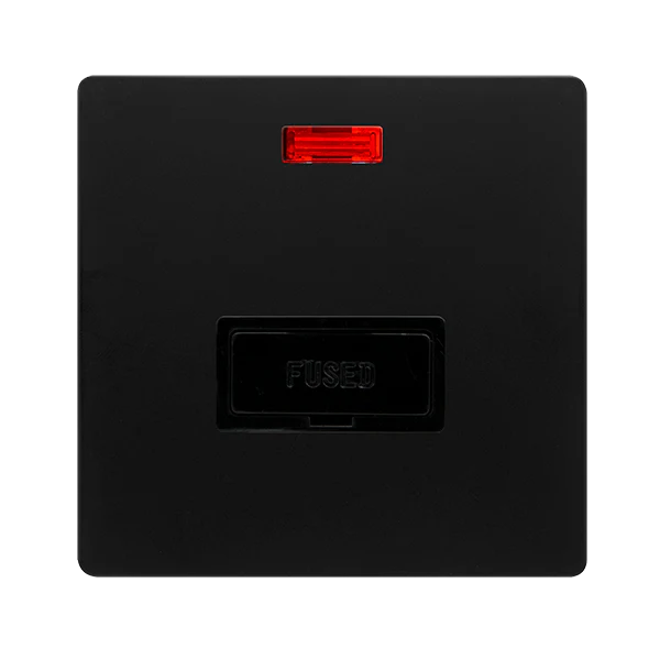 Screwless Plate Matt Black 13A Fused Spur Unit With Neon - Black Trim