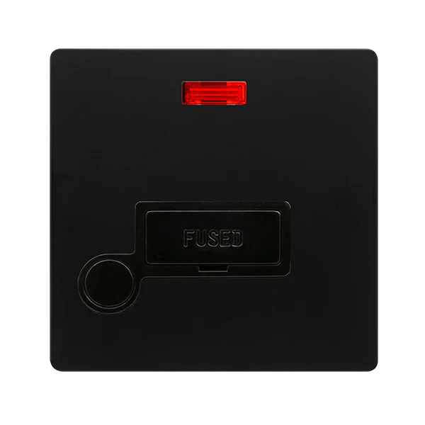 Screwless Plate Matt Black 13A Fused Spur Unit With Neon + Optional Flex Outlet - Black Trim