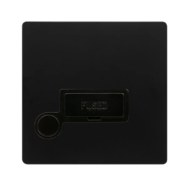 Screwless Plate Matt Black 13A Fused Spur Unit With Optional Flex Outlet - Black Trim