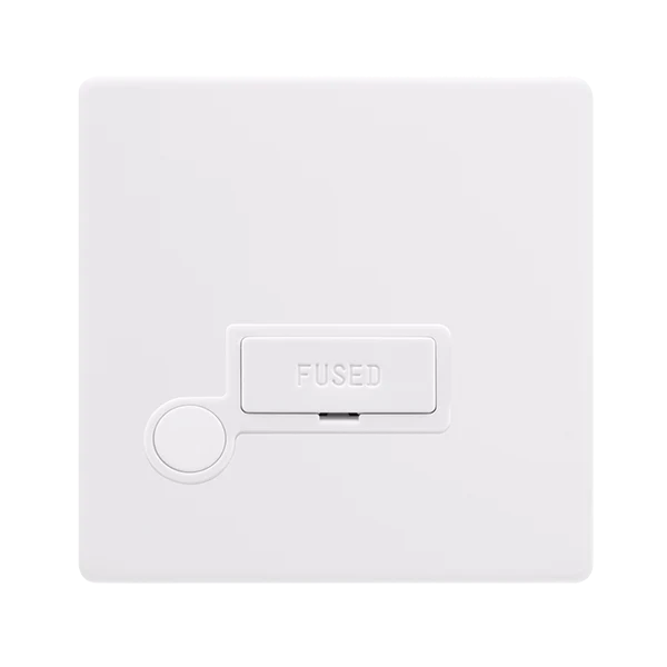 Screwless Plate Polar White 13A Fused Spur Unit With Optional Flex Outlet - White Insert