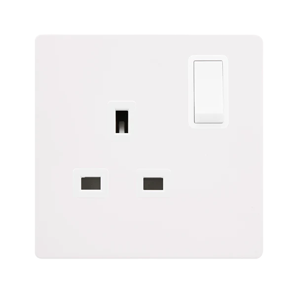 Screwless Plate White Metal 13A 1 Gang DP Switched Plug Socket - White Trim