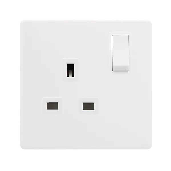 Screwless Plate Polar White 13A 1 Gang DP Switched Plug Socket - White Insert