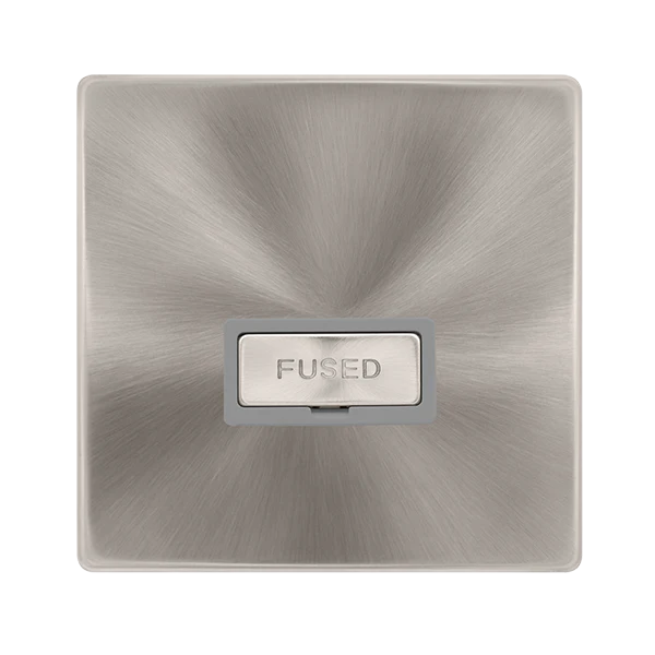 13A Ingot Fused Connection Unit - Brushed Steel Cover Plate - Grey Insert - Screwless