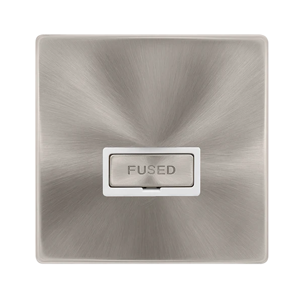Screwless Plate Brushed Steel 13A Ingot Fused Connection Unit - White Trim