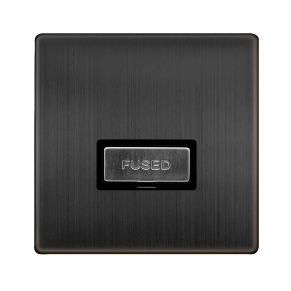 Screwless Plate Matt Bronze 13A Ingot Fused Connection Unit - Black Trim