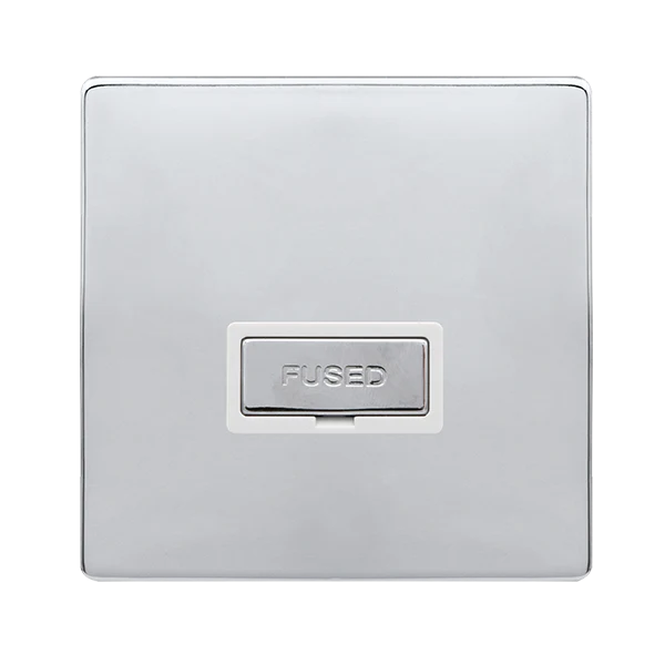 Screwless Plate Polished Chrome 13A Ingot Fused Connection Unit - White Trim