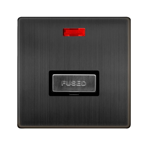 Screwless Plate Matt Bronze 13A Ingot Fused Connection Unit With Neon - Black Trim