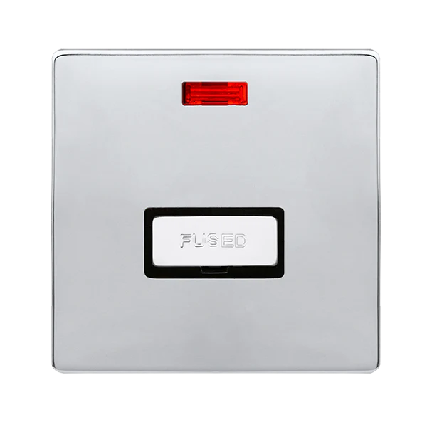 Screwless Plate Polished Chrome 13A Ingot Fused Connection Unit With Neon - Black Trim