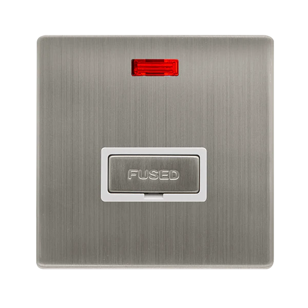 Screwless Plate Stainless Steel 13A Ingot Fused Spur Unit With Neon - White Trim