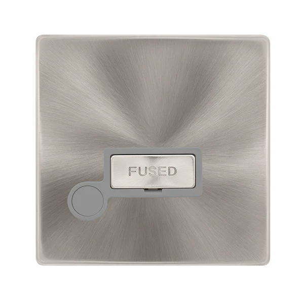 13A Ingot Fused Connection Unit With Optional Flex Outlet - Brushed Steel Cover Plate - Grey Insert - Screwless
