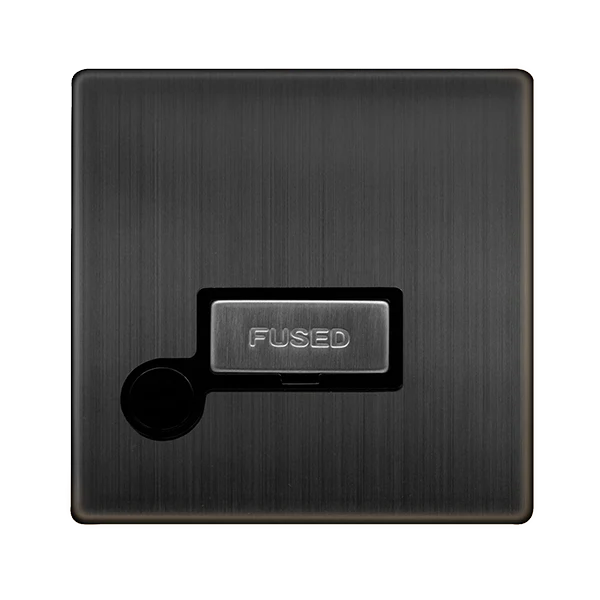 Screwless Plate Matt Bronze 13A Ingot Fused Connection Unit With Optional Flex Outlet - Black Trim
