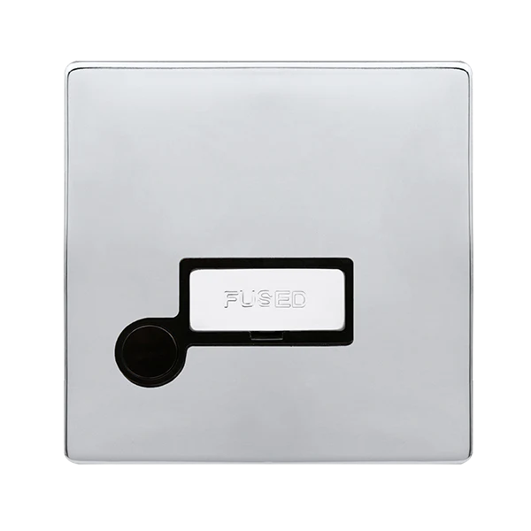 Screwless Plate Polished Chrome 13A Ingot Fused Connection Unit With Optional Flex Outlet - Black Trim