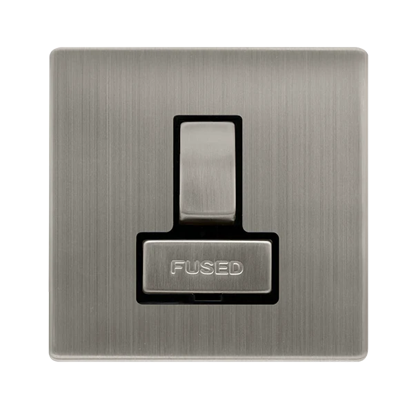 Screwless Plate Stainless Steel 13A Ingot Switched Fused Spur Unit - Black Trim