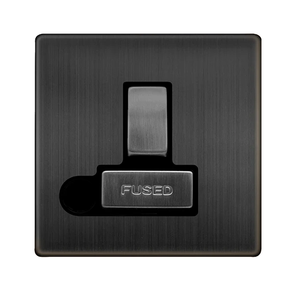Screwless Plate Matt Bronze 13A Ingot Switched Fused Connection Unit With Optional Flex Outlet - Black Trim