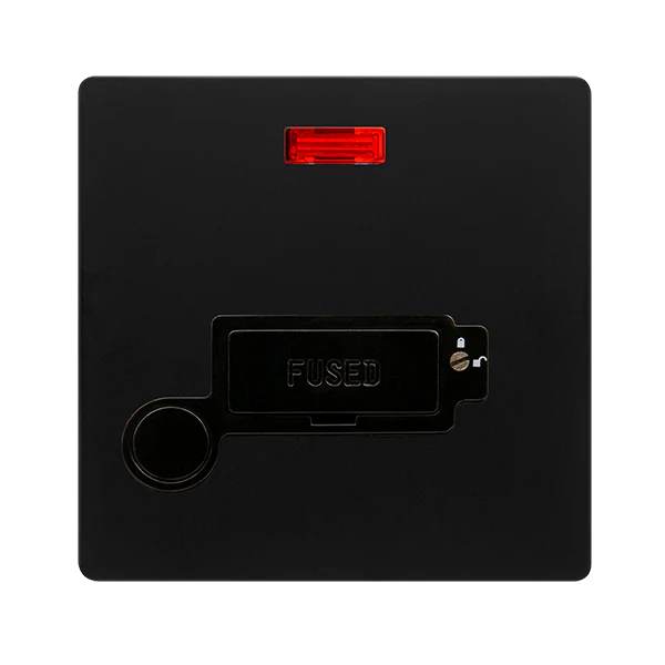 Screwless Plate Matt Black 13A Lockable Connection Unit With Neon + Optional Flex Outlet - Black Trim