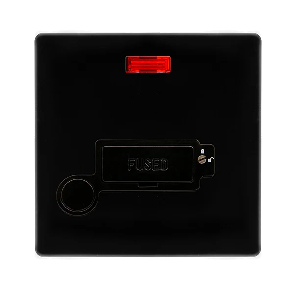 Screwless Plate Black Metal 13A Lockable Connection Unit With Neon + Optional Flex Outlet - Black Trim