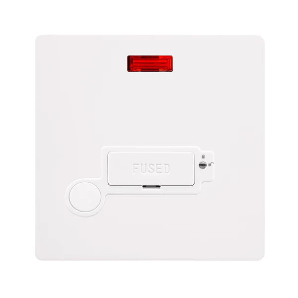 Screwless Plate White Metal 13A Lockable Connection Unit With Neon + Optional Flex Outlet - White Trim