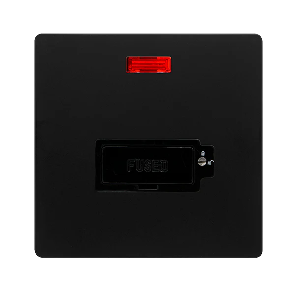 Screwless Plate Matt Black 13A Lockable Fused Spur Unit With Neon - Black Trim