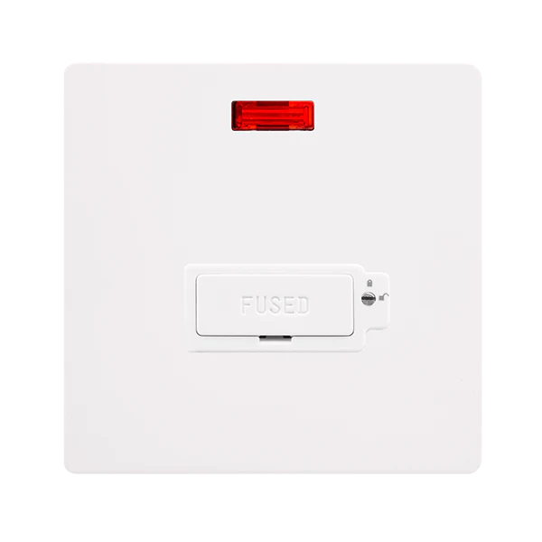 Screwless Plate White Metal 13A Lockable Fused Connection Unit With Neon - White Trim
