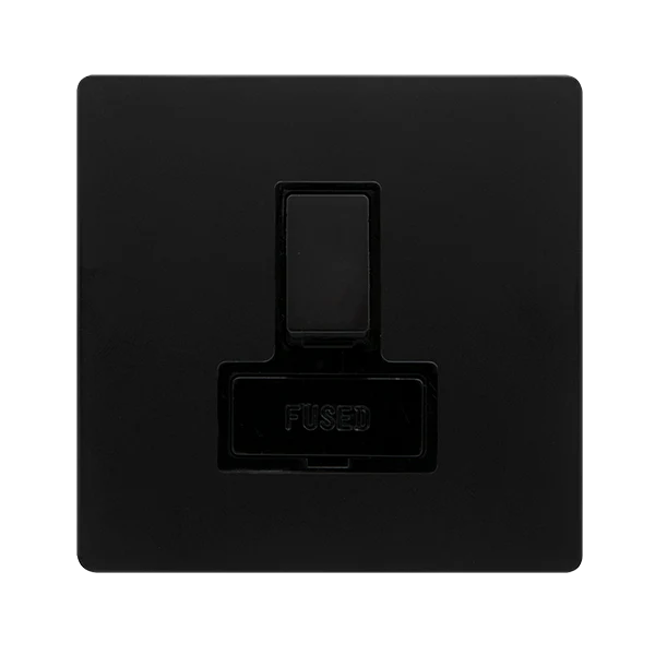 Screwless Plate Matt Black 13A Switched Fused Spur Unit - Black Trim