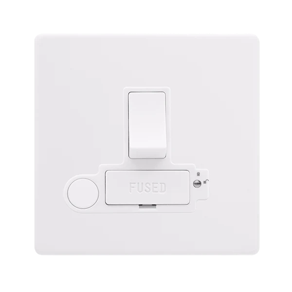 Screwless Plate Polar White 13A Switched Lockable Connection Unit With Optional Flex Outlet - White Insert