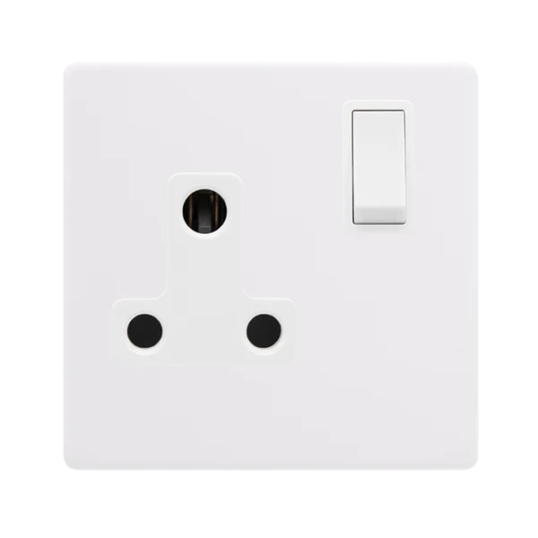 Screwless Plate Polar White 15A Round Pin Switched Plug Socket - White Insert