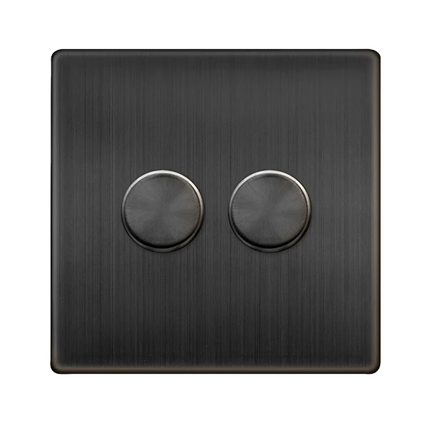 Screwless Plate Matt Bronze 2 Gang 2 Way LED 100W Trailing Edge Dimmer Light Switch