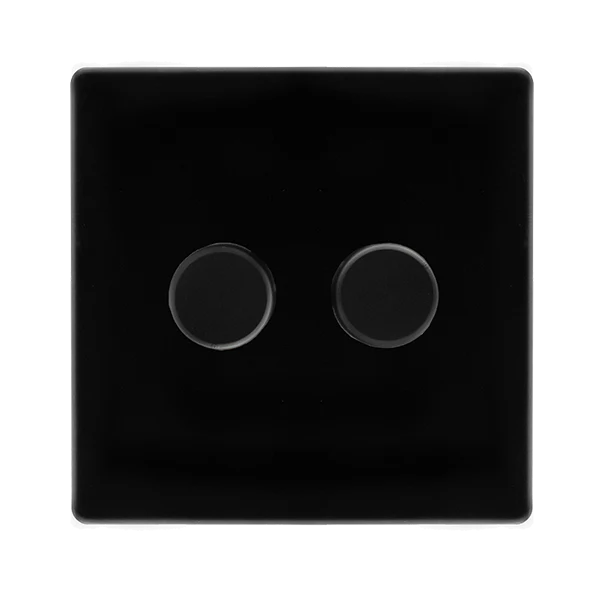 Screwless Plate Black Metal 2 Gang 2 Way LED 100W Trailing Edge Dimmer Light Switch
