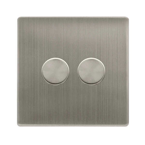 Screwless Plate Stainless Steel 2 Gang 2 Way LED 100W Trailing Edge Dimmer Light Switch