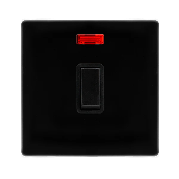 Screwless Plate Black Metal 20A Double Pole Switch With Neon - Black Trim