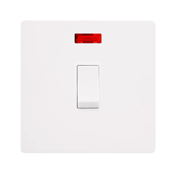 Screwless Plate White Metal 20A Double Pole Switch With Neon - White Trim