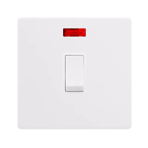Screwless Plate Polar White 20A Double Pole Switch With Neon - White Insert