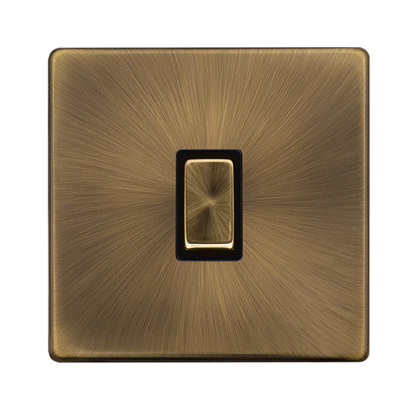 Screwless Plate Antique Brass 20A Ingot Double Pole Switch - Black Trim