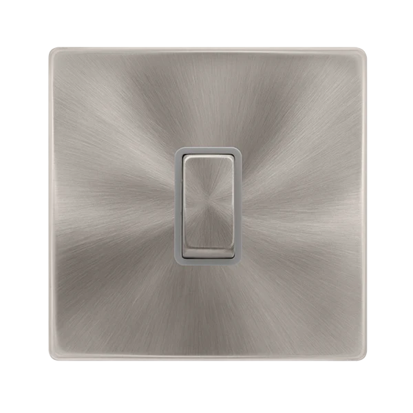 20A Ingot Double Pole Switch - Brushed Steel Cover Plate - Grey Insert - Screwless